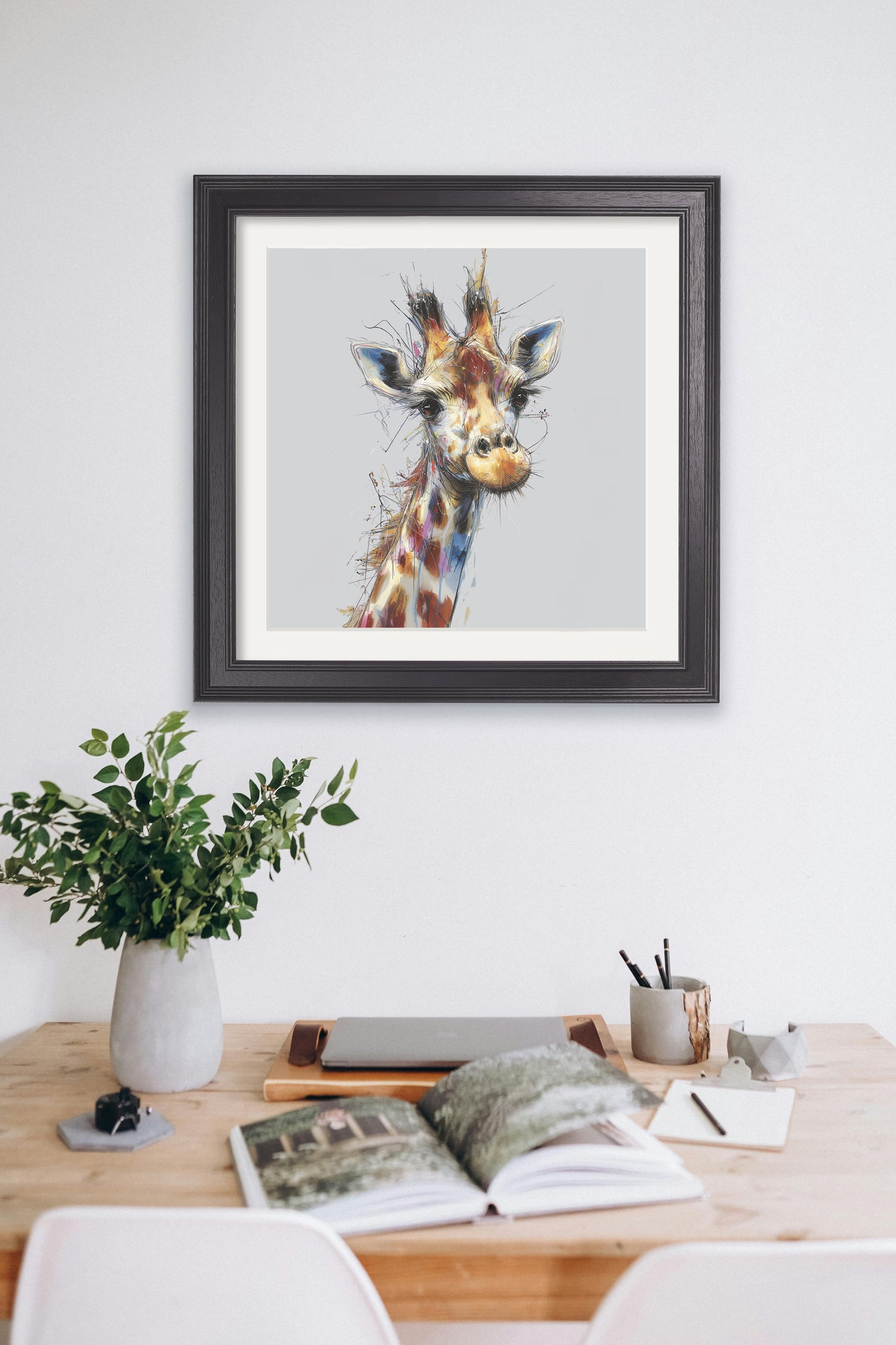 Tall Giraffe Cosy Sketch – Black Hurstwood Square Frame – framed wall art at Leya Buster Interiors