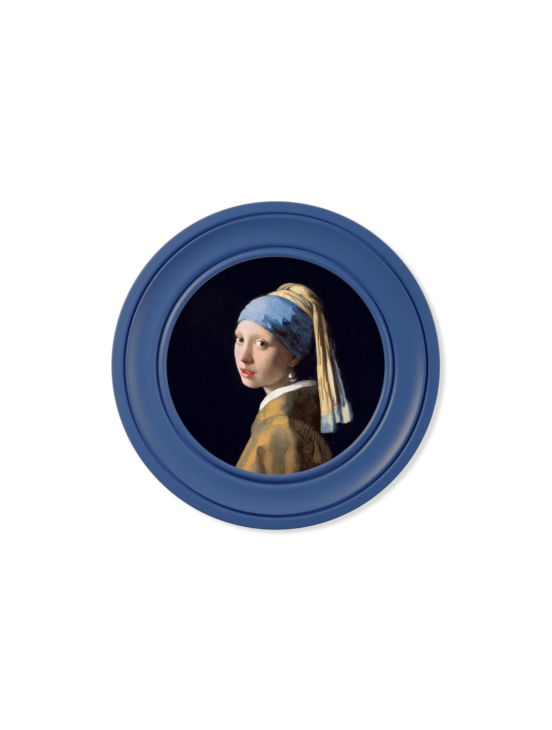 c.1665 Girl with a Pearl Earring – Round Frame J Vermeer Blue – framed wall art at Leya Buster Interiors