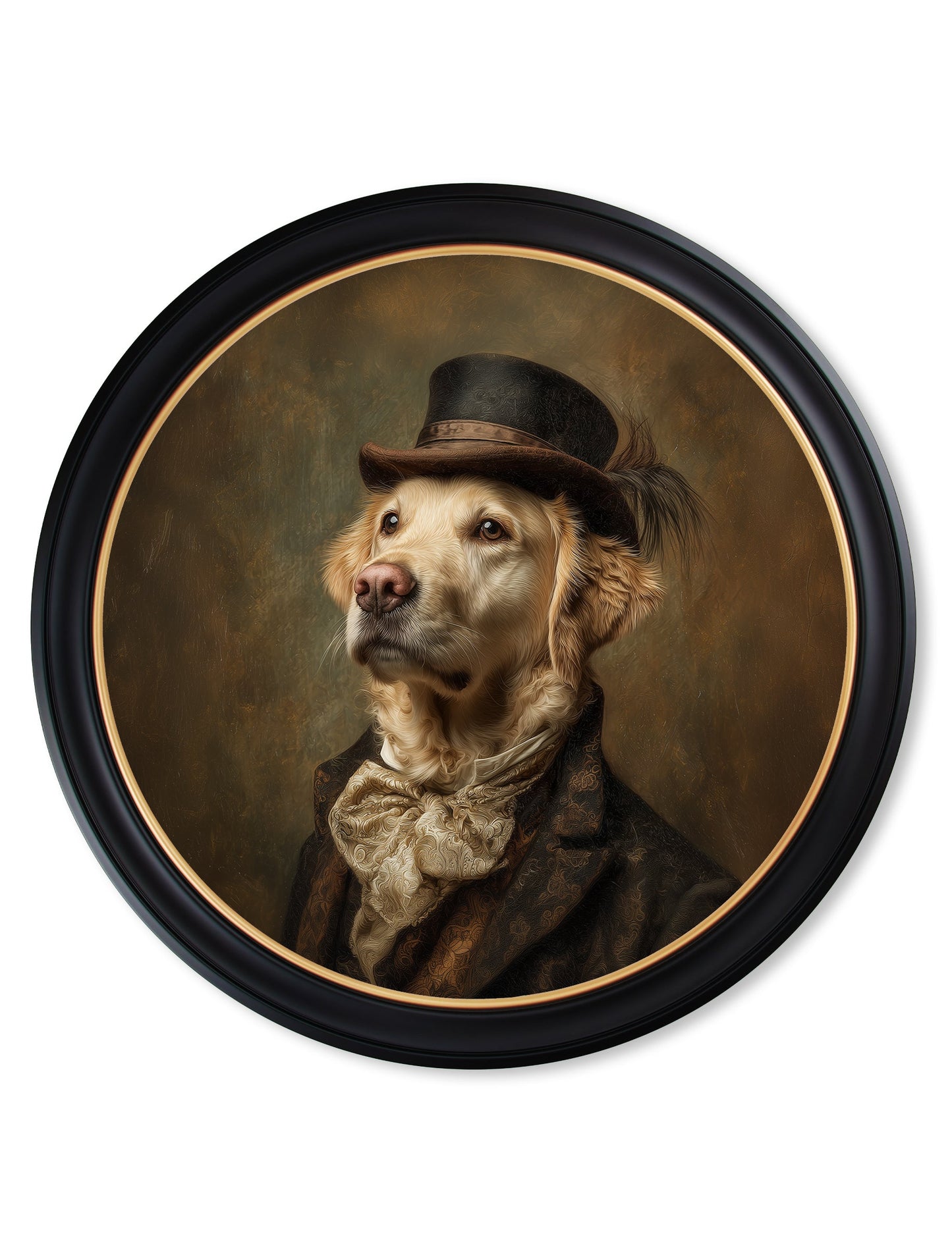 Lord Goldpaw – Gentleman Golden Labrador Oxford Round Frame styled view – Leya Buster Interiors