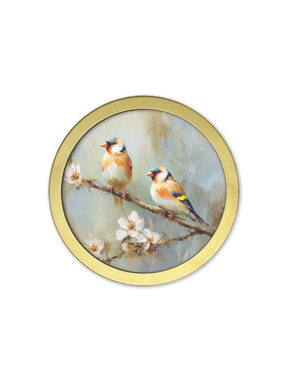 Garden Birds – 30cm Gold Round Box Frame styled view – Leya Buster Interiors