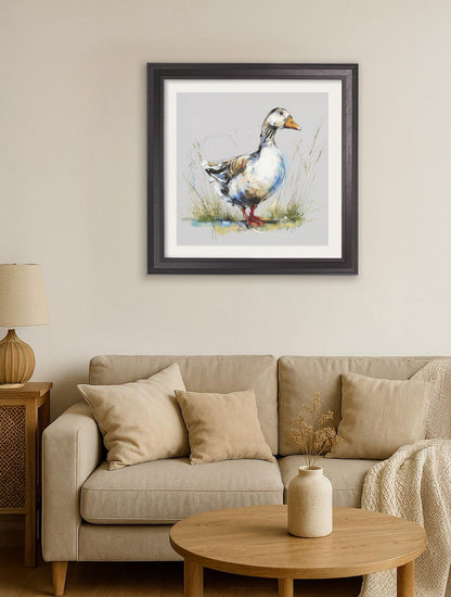 White Goose Cosy Sketch – Black Hurstwood Square Frame – framed wall art at Leya Buster Interiors