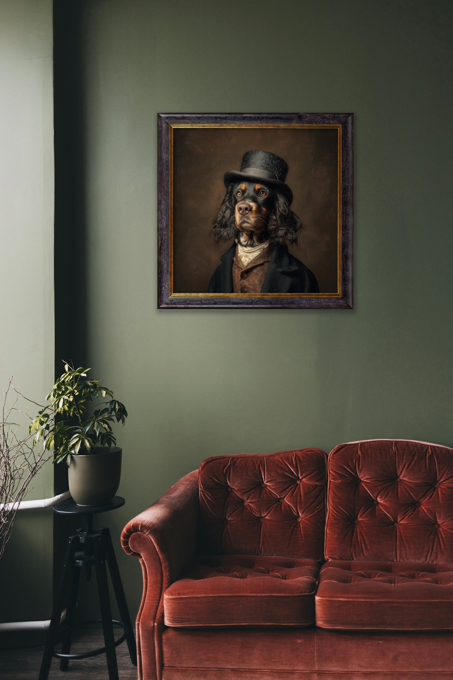 Duke Gordy of Tails – Gentleman Gordon Setter Oxford Square Frame – fine home fragrance at Leya Buster Interiors
