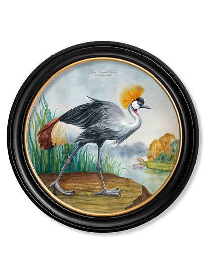 Audubon Style Cranes in Round Frames styled view – Leya Buster Interiors