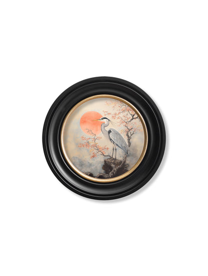 Japanese Twin Herons – Oxford Round Frame styled view – Leya Buster Interiors