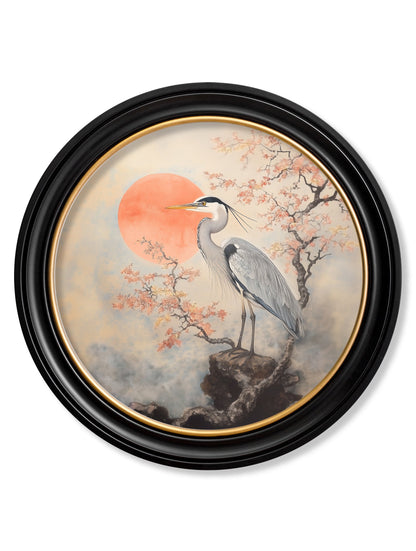 Japanese Twin Herons – Oxford Round Frame styled view – Leya Buster Interiors