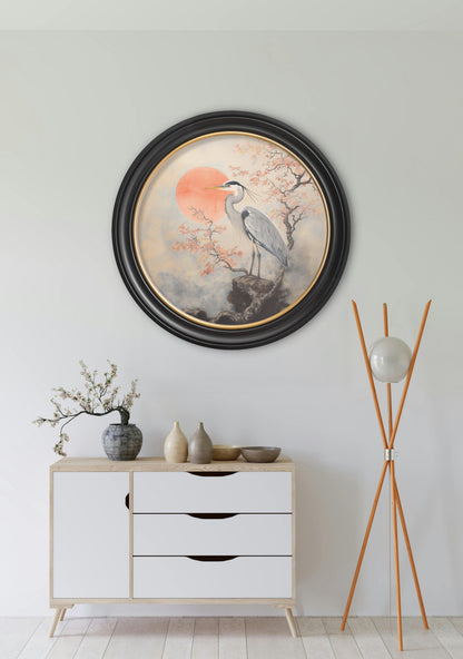 Japanese Twin Herons – Oxford Round Frame styled view – Leya Buster Interiors
