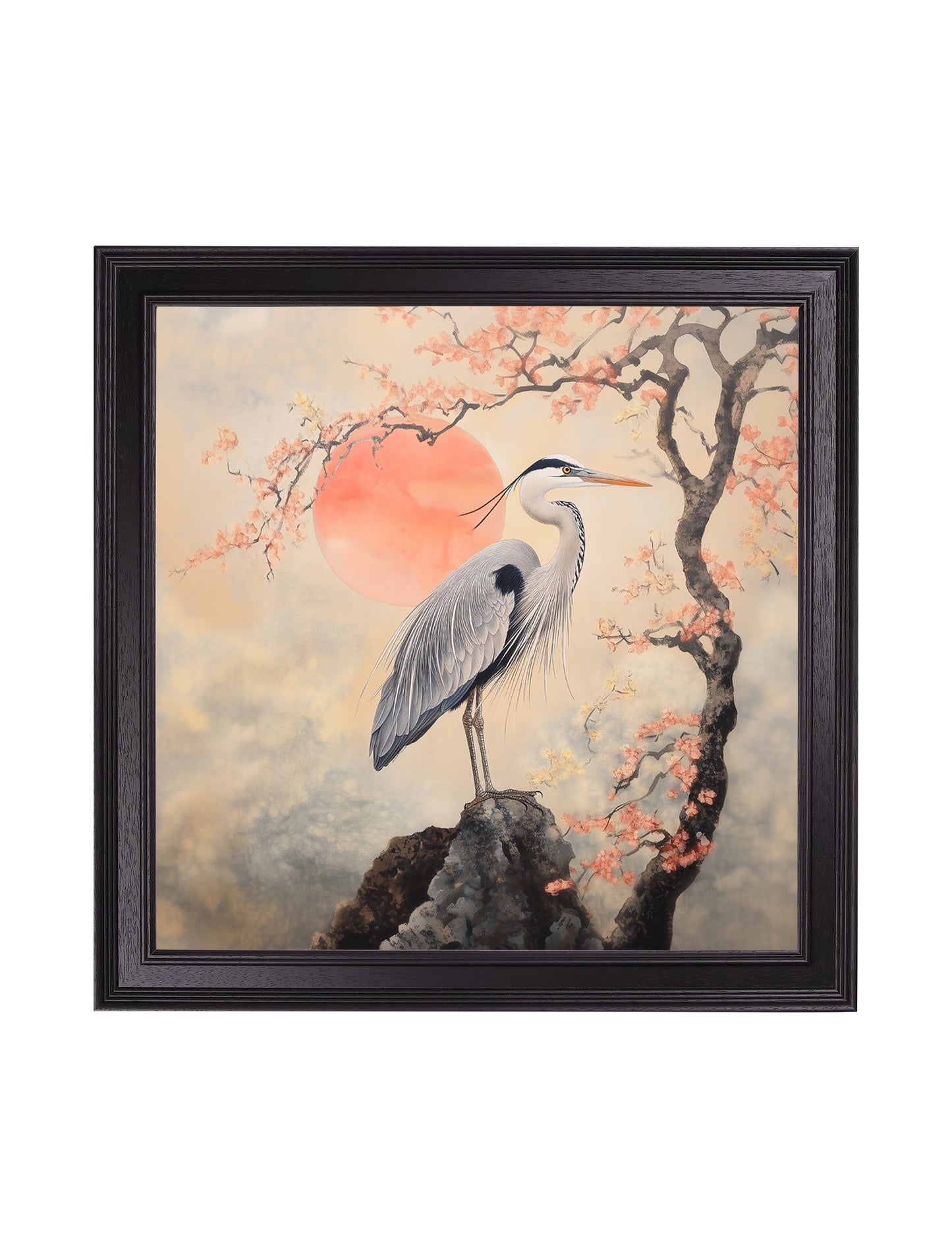 Japanese Twin Herons – Black Hurstwood Square Frame styled view – Leya Buster Interiors