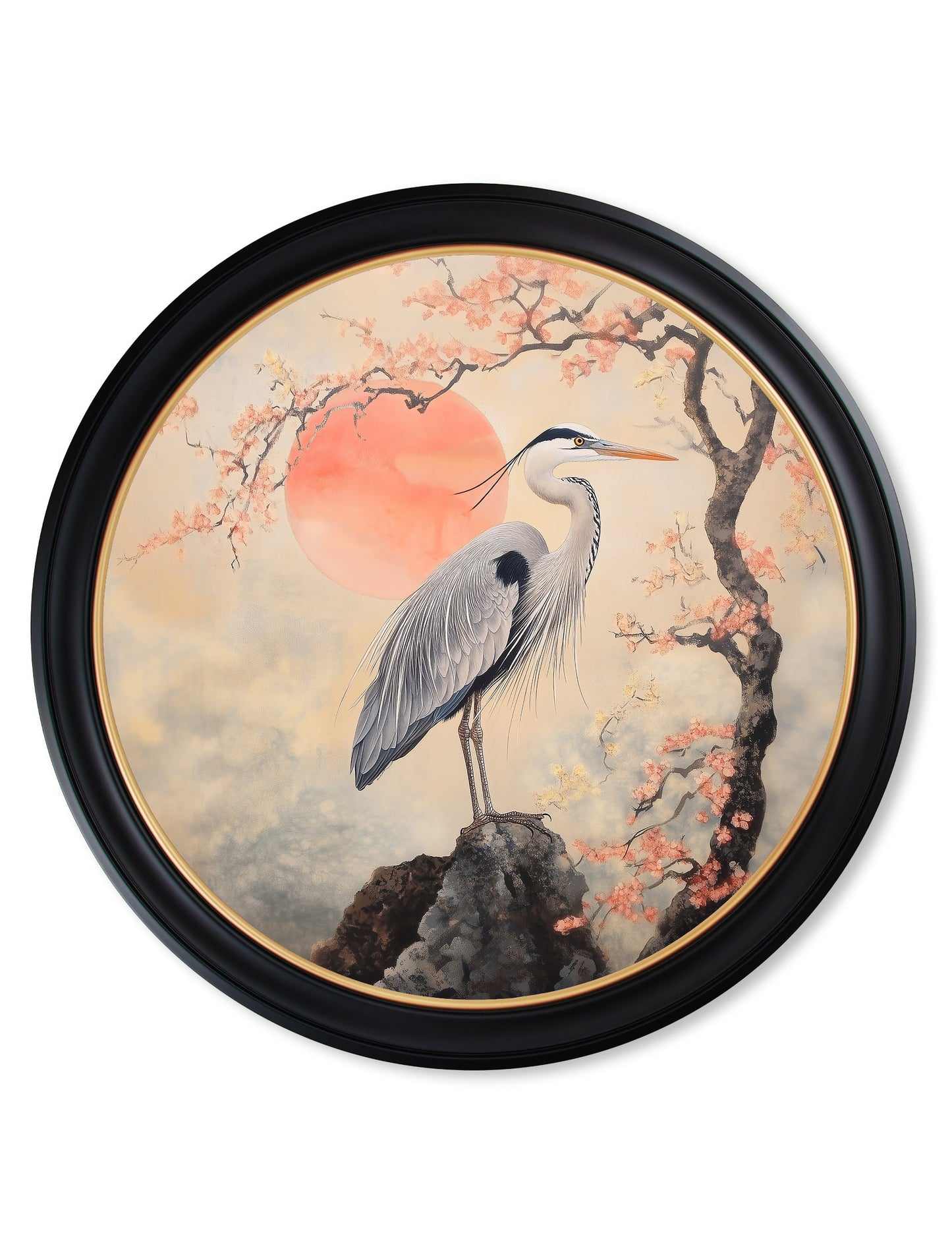 Japanese Twin Herons – Oxford Round Frame styled view – Leya Buster Interiors