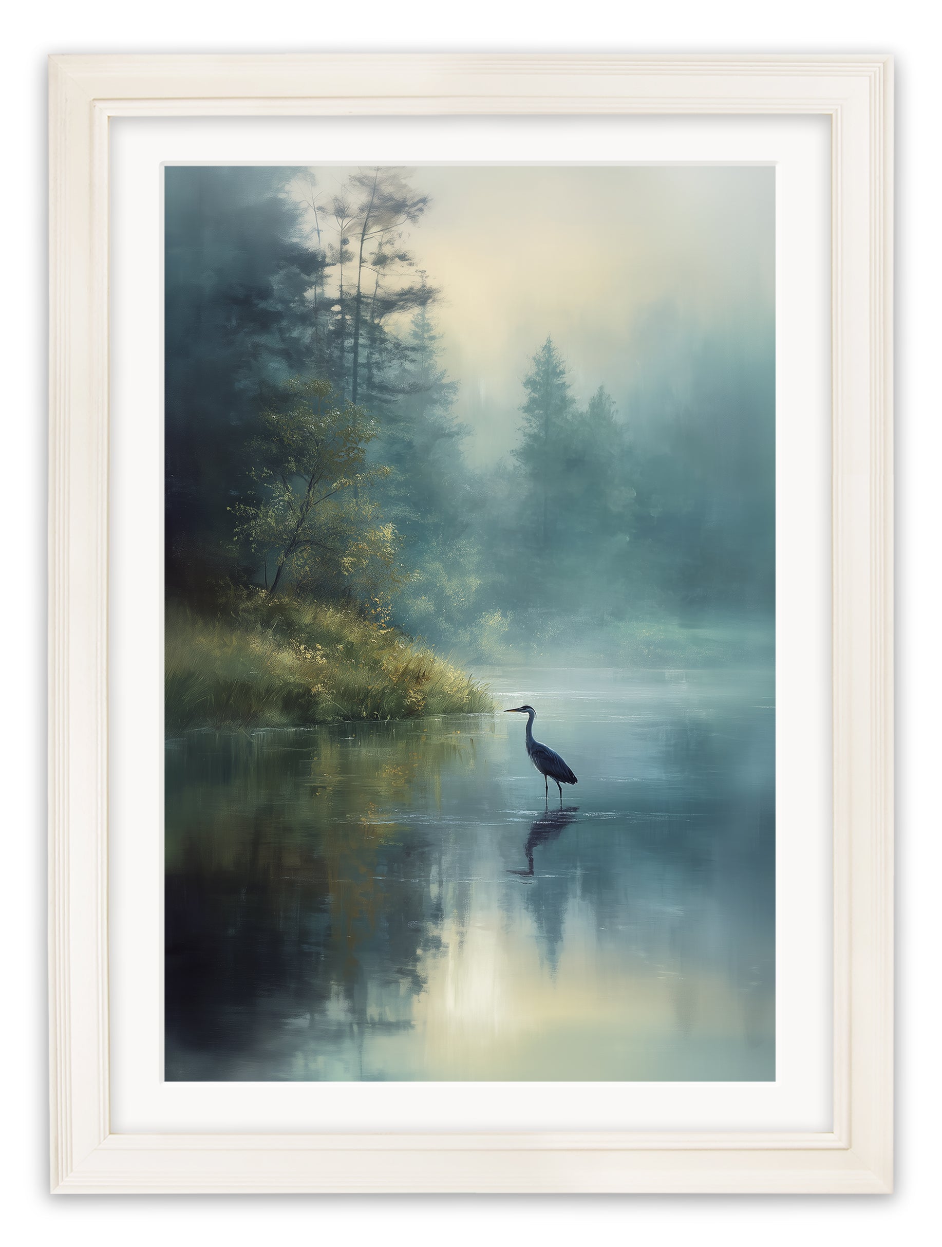 Misty Lake Heron – Cream Hurstwood Frame detail – Leya Buster Interiors