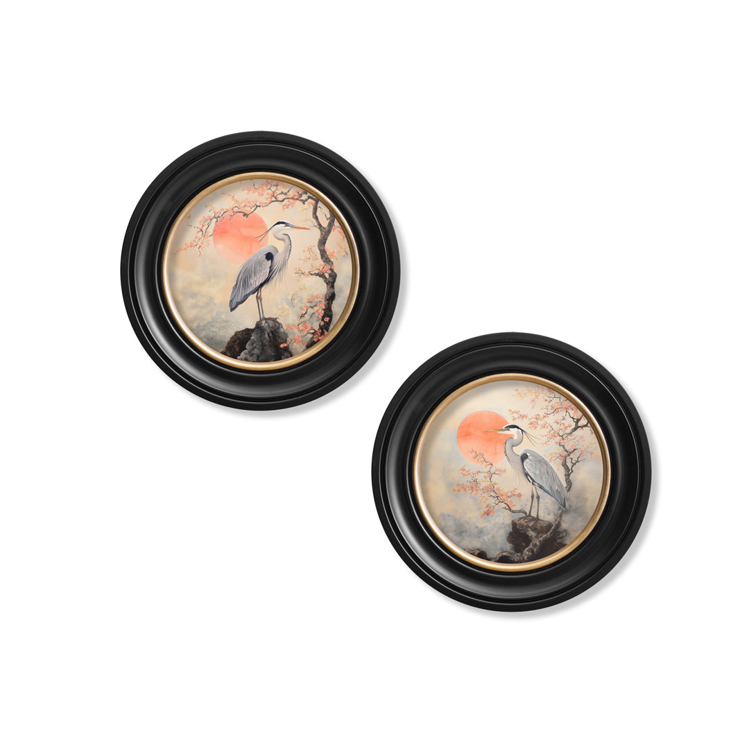 Japanese Twin Herons – Oxford Round Frame styled view – Leya Buster Interiors