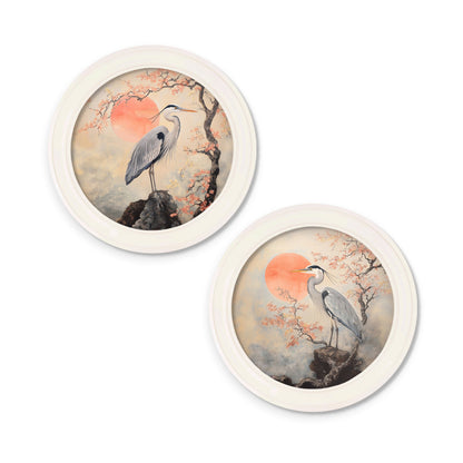 Japanese Twin Herons – Oxford Strong White Round Frame detail – Leya Buster Interiors