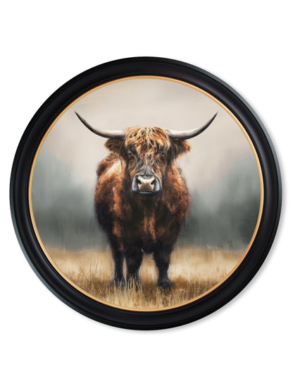 Highland Cow – Oxford Round Frame styled view – Leya Buster Interiors
