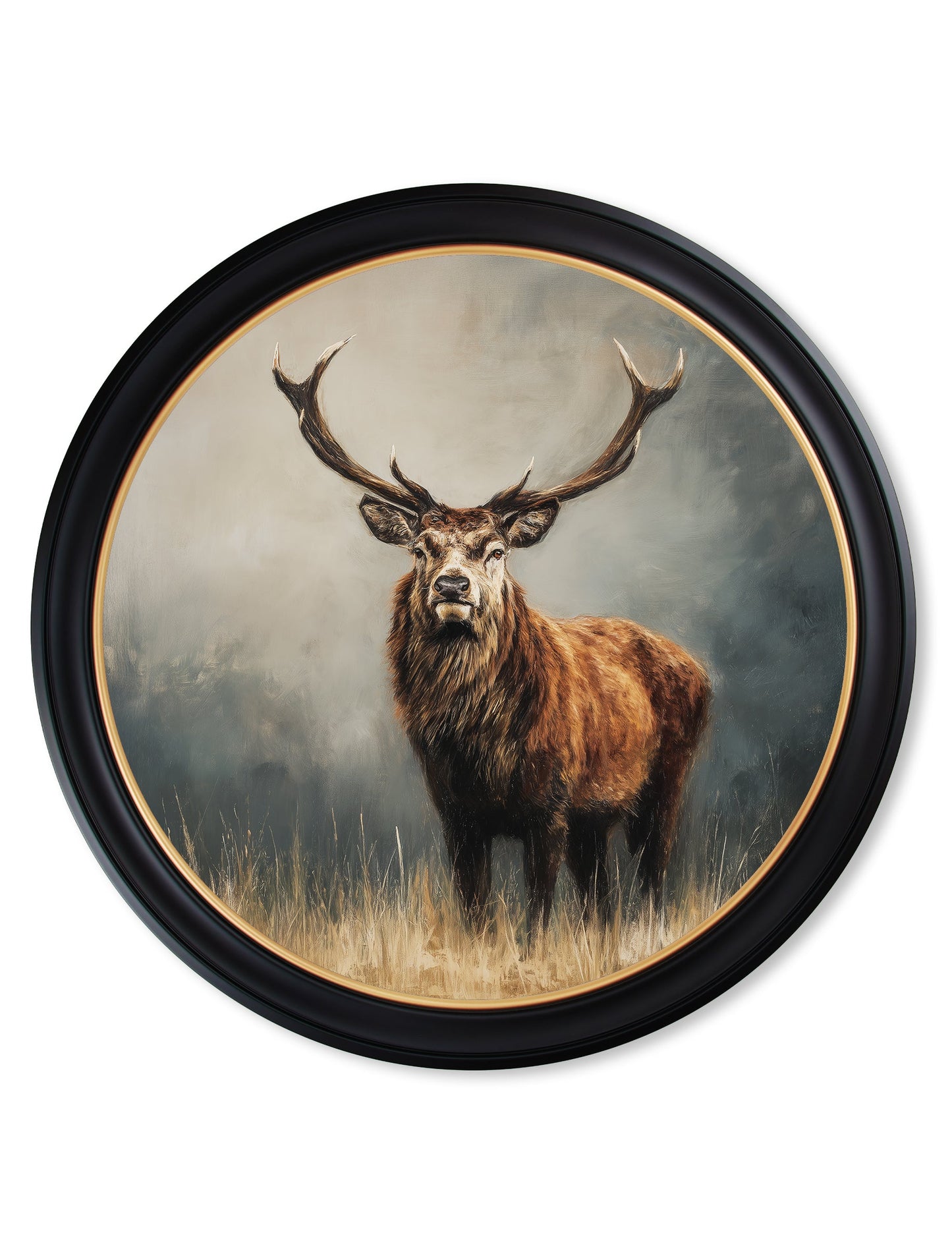 Highland Stag – Oxford Round Frame styled view – Leya Buster Interiors
