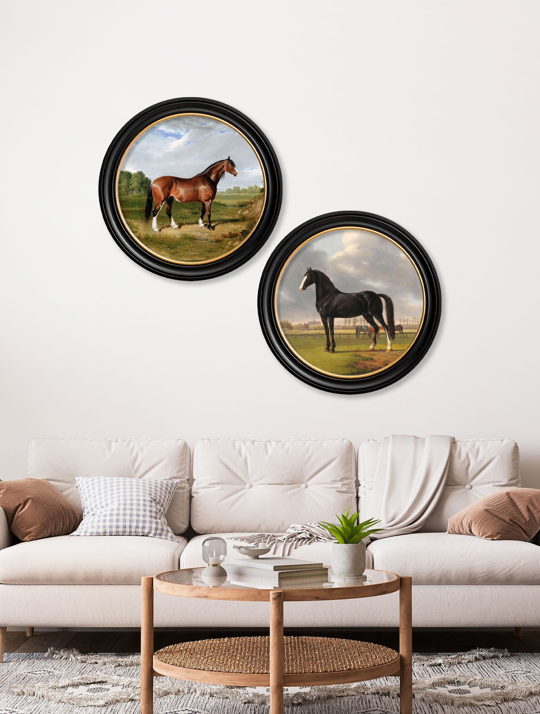 c.1840 Horses – Round Frame – framed wall art at Leya Buster Interiors