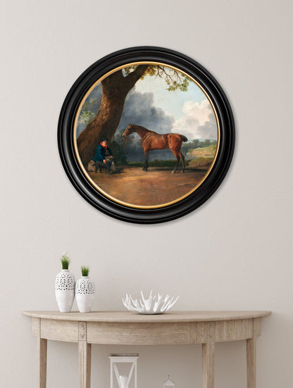 c.1763 George Stubb's Horse and Groom – Round Frame – framed wall art at Leya Buster Interiors