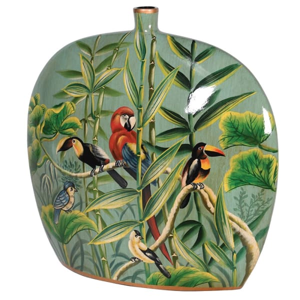 Hand Painted Tropical Birds In Paradise Vase