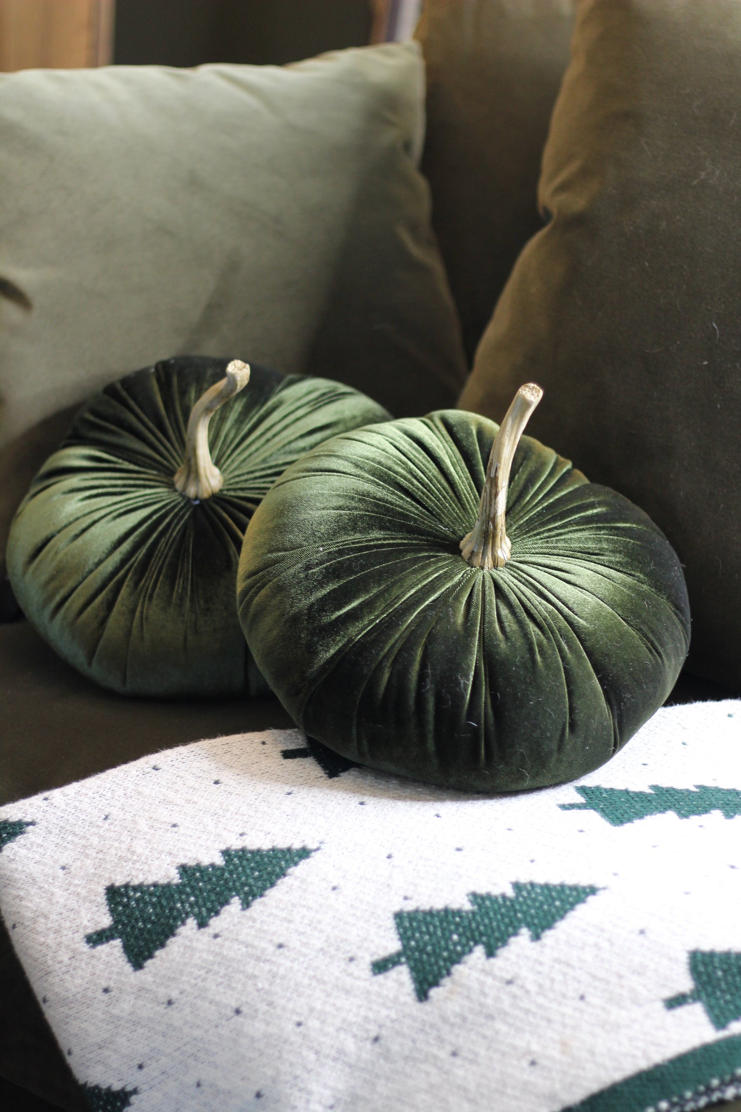 Green Velvet Pumpkin – Christmas decoration at Leya Buster Interiors