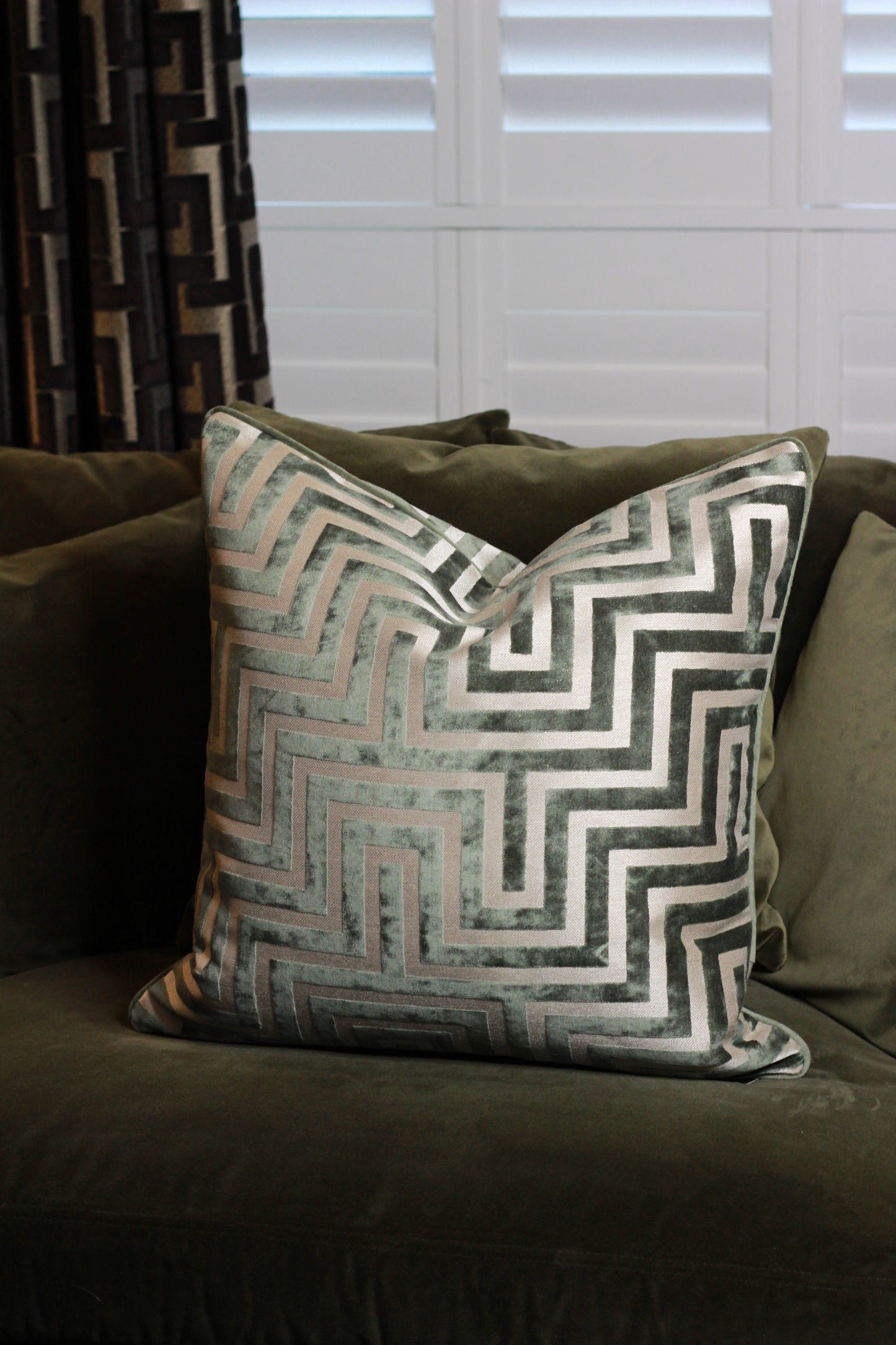 Sage Amaze Velvet Cut Cushion - Large