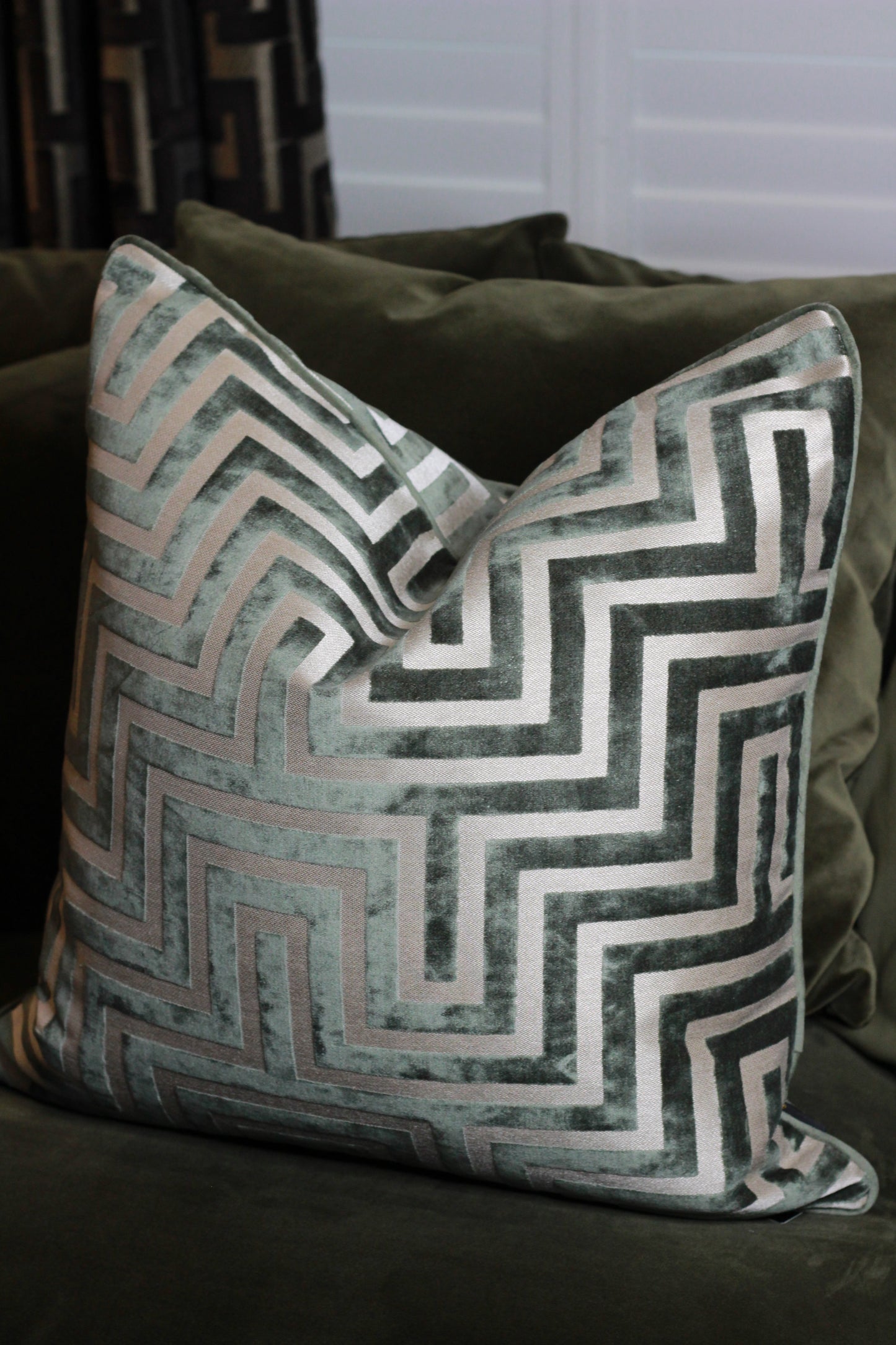 Sage Amaze Velvet Cut Cushion - Large