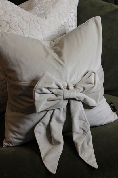 Cream Bow Velvet Cushion detail – Leya Buster Interiors
