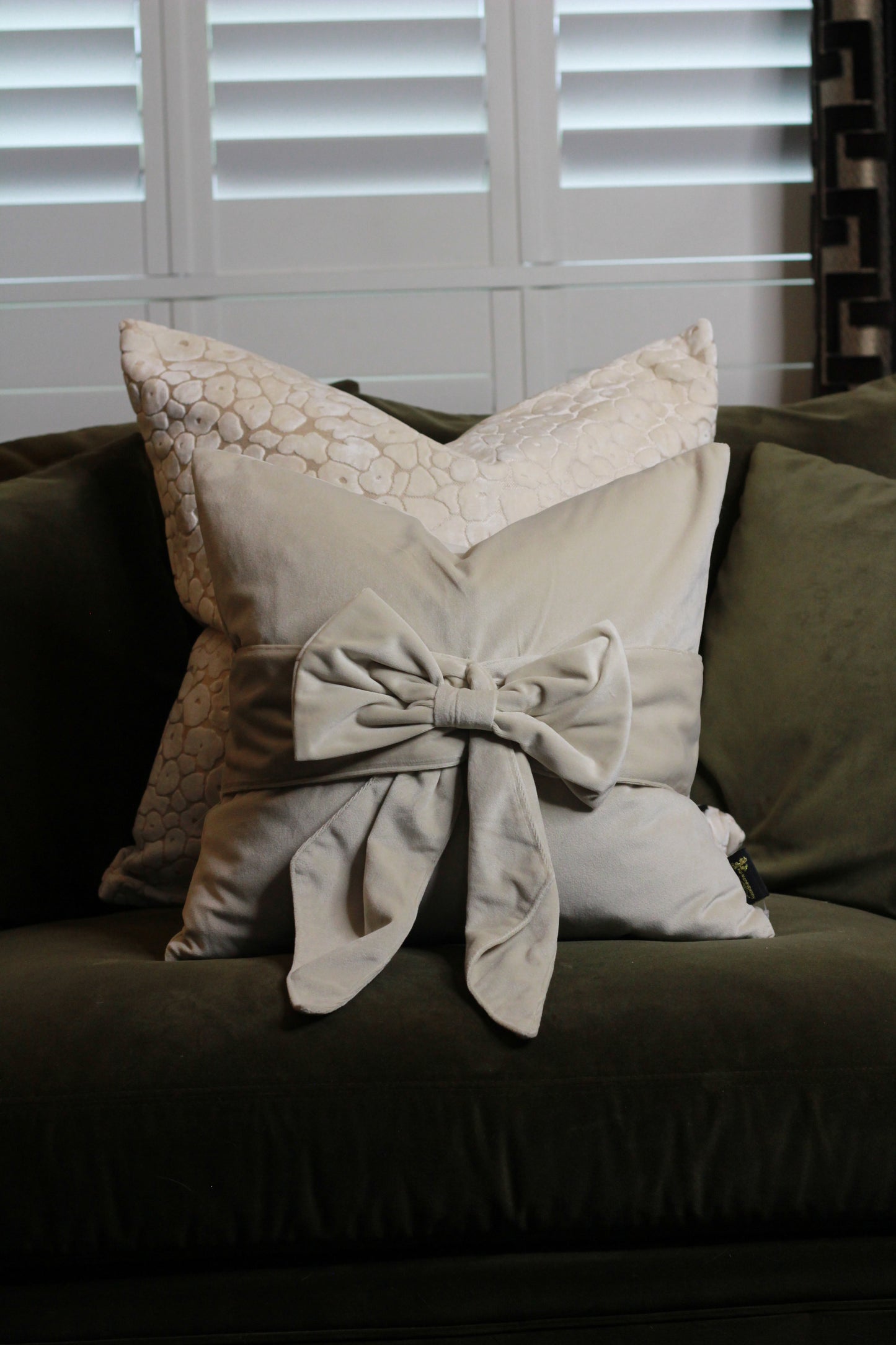 Ivory Velvet Cut Leopard Spot Cushion - Large