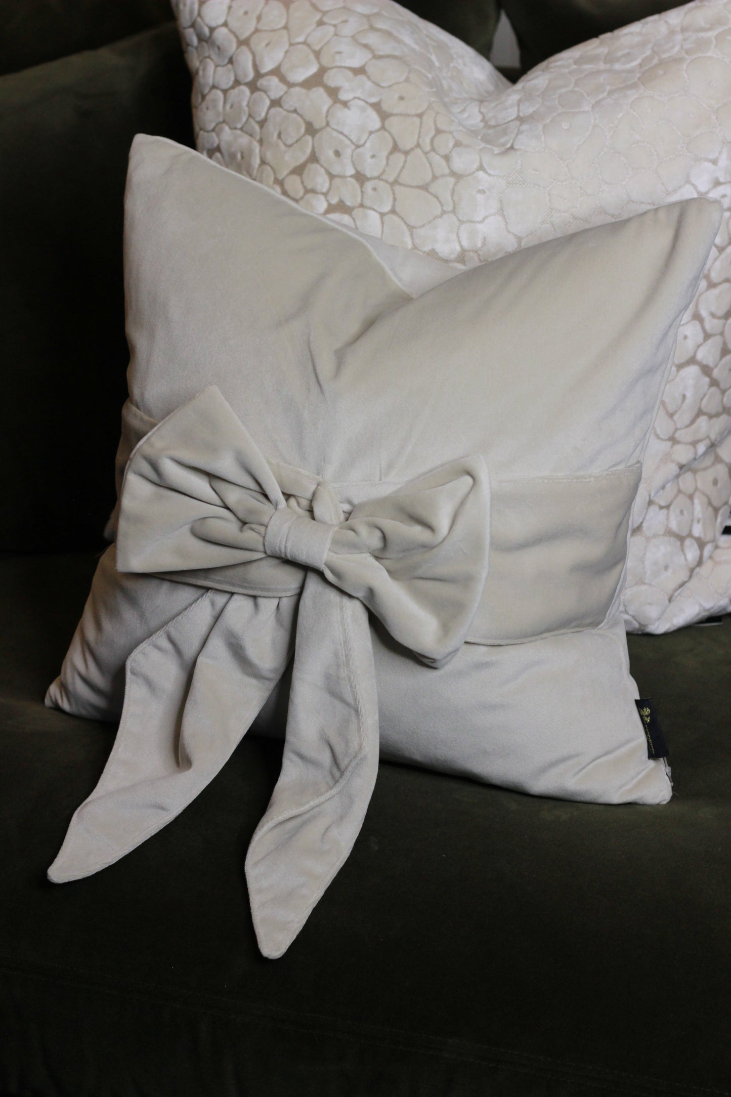 Cream Bow Velvet Cushion
