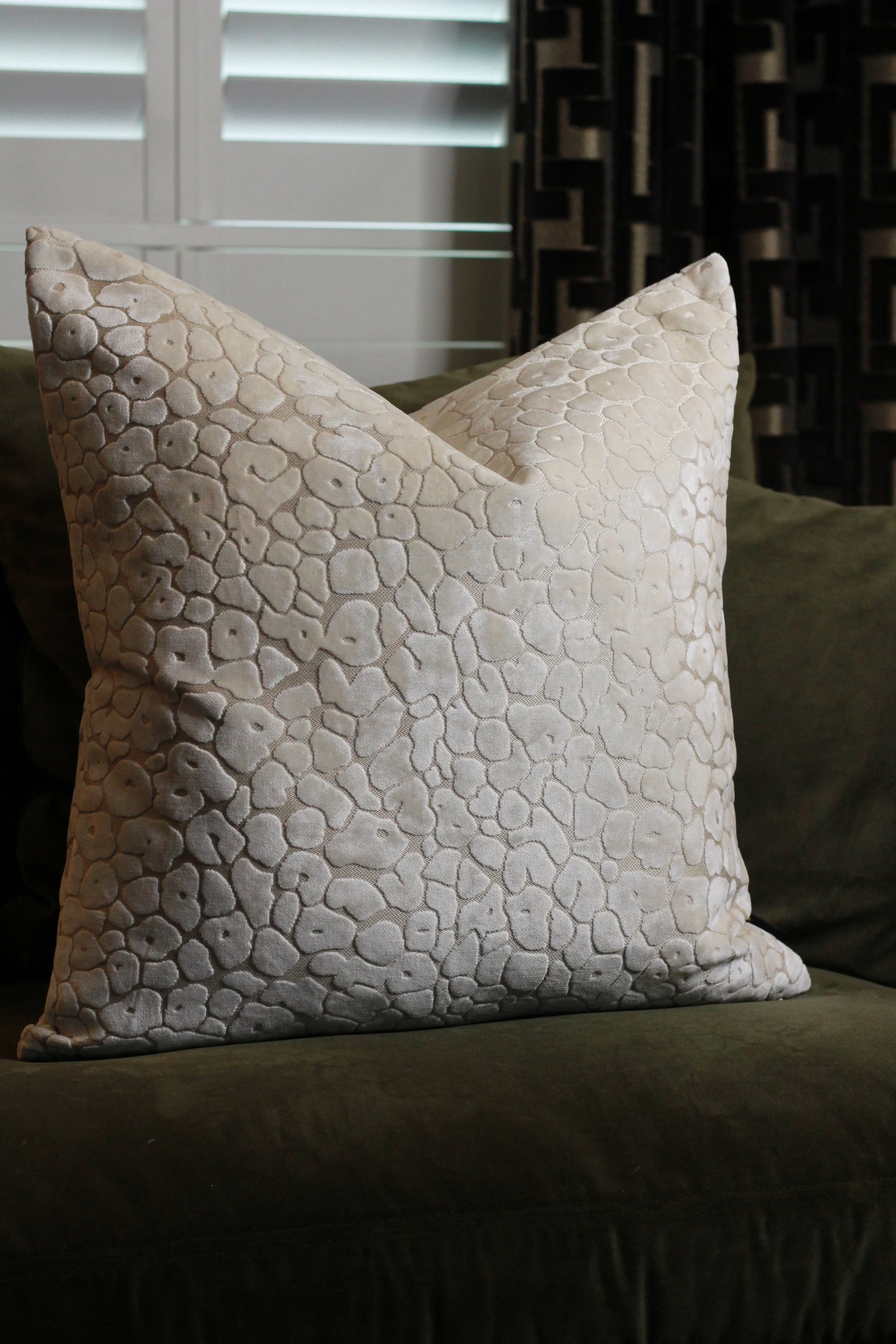 Ivory Velvet Cut Leopard Spot Cushion - Large