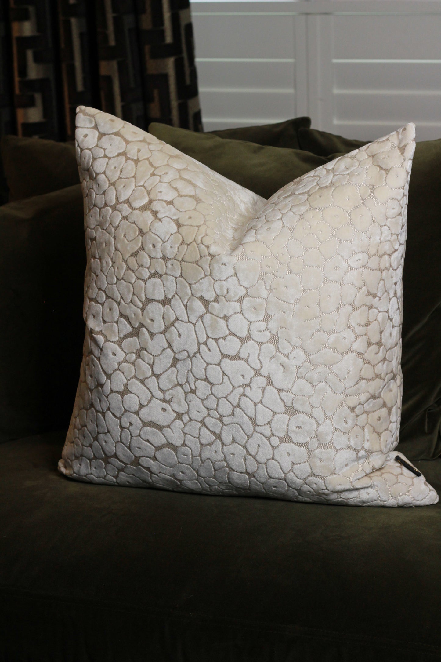 Ivory Velvet Cut Leopard Spot Cushion - Large