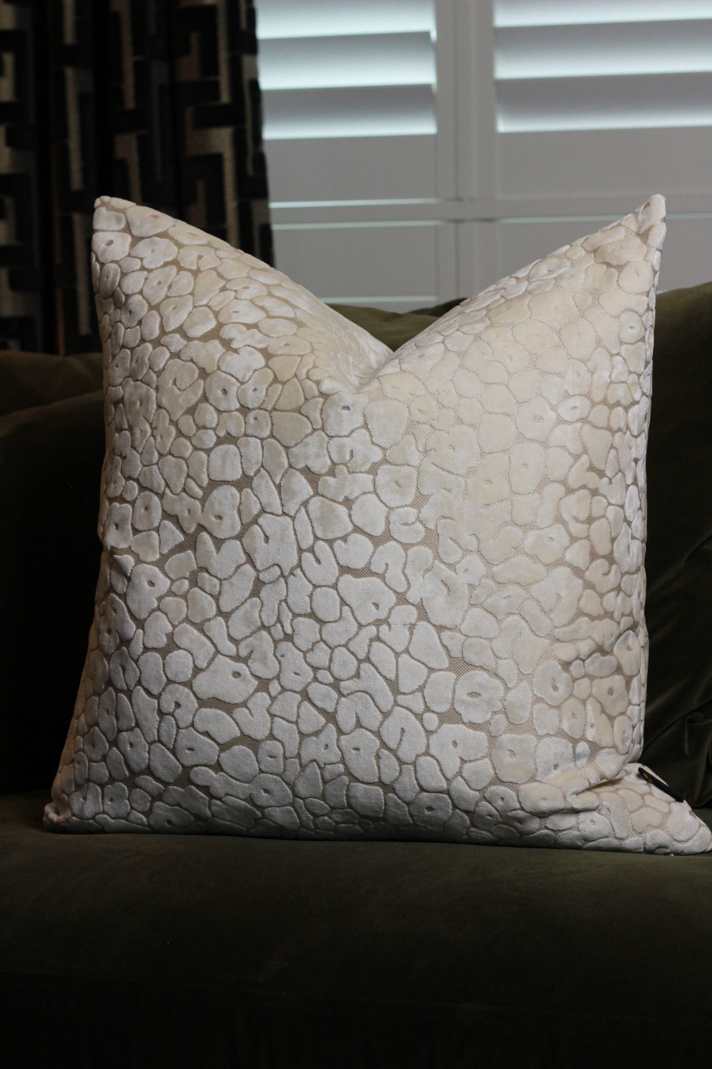Ivory Velvet Cut Leopard Spot Cushion - Large