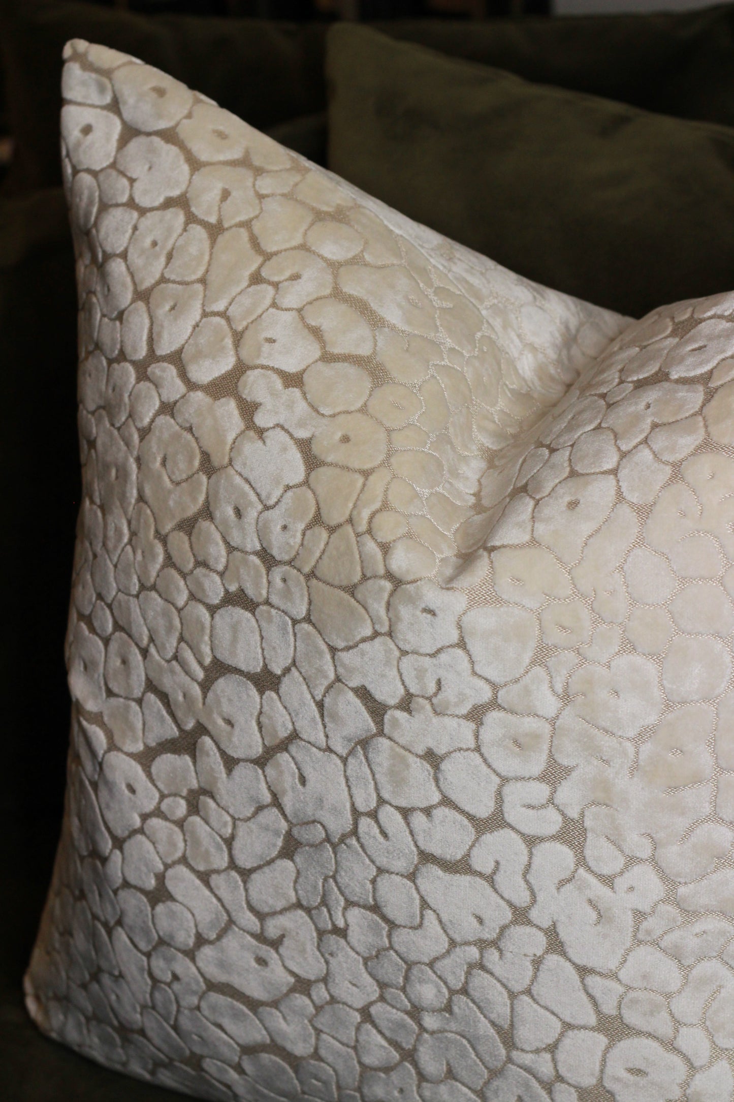 Ivory Velvet Cut Leopard Spot Cushion - Large