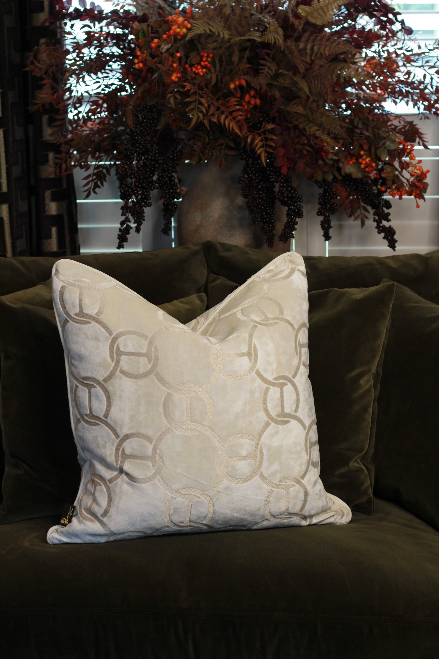 Hooked Velvet Cushion Ivory