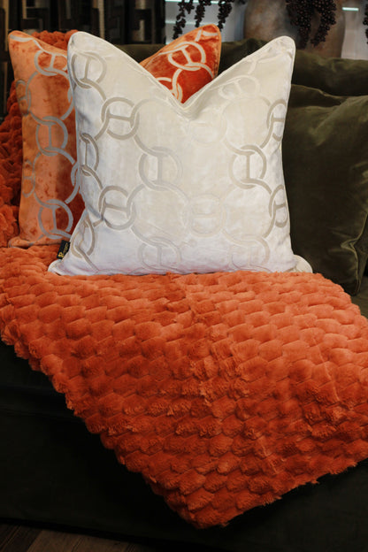 Hooked Velvet Cushion Ivory styled view – Leya Buster Interiors
