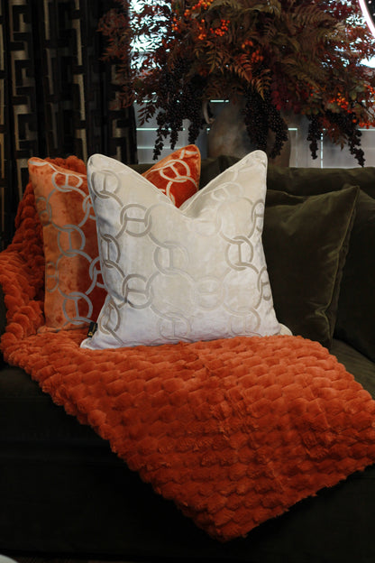 Hooked Velvet Cushion Ivory styled view – Leya Buster Interiors