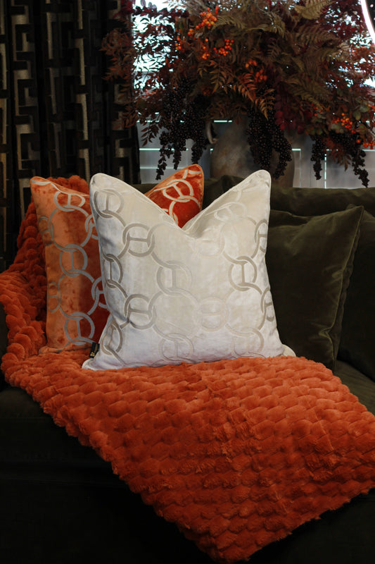 Hooked Velvet Cushion Ivory