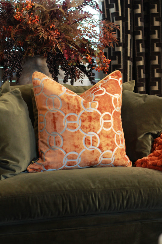 Hooked Velvet Cushion Orange
