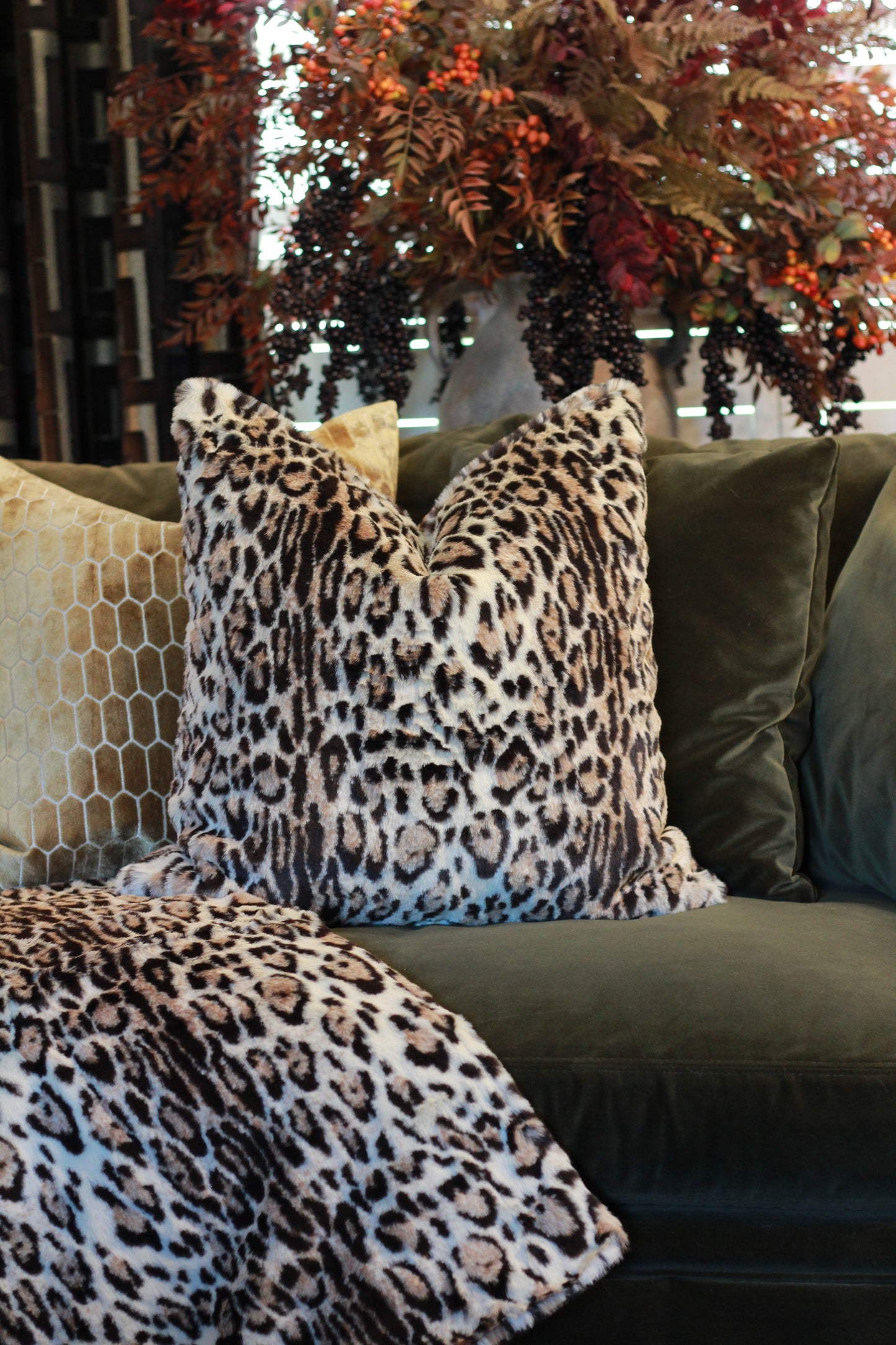 Eartha Leopard Print Faux Fur Cushion