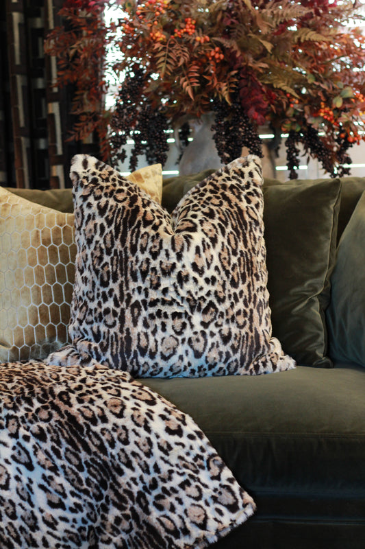 Eartha Leopard Print Faux Fur Cushion