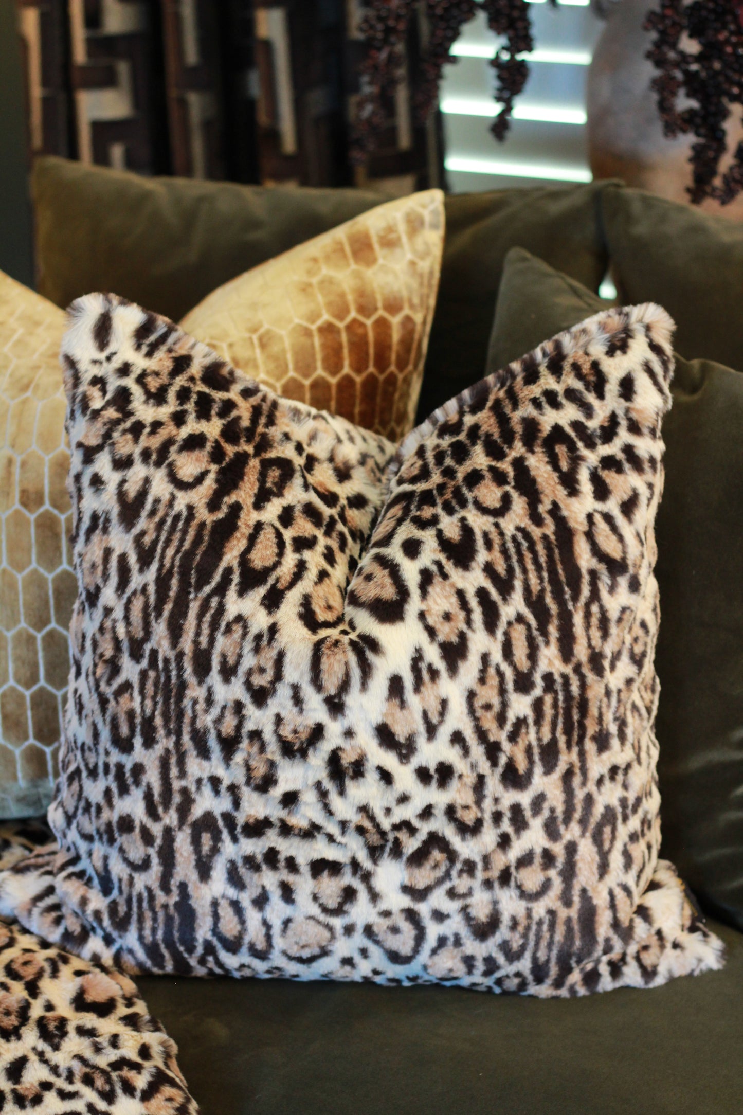 Eartha Leopard Print Faux Fur Cushion