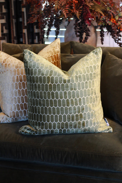 Sinclair Honeycomb Cushion – Olive Velvet detail – Leya Buster Interiors