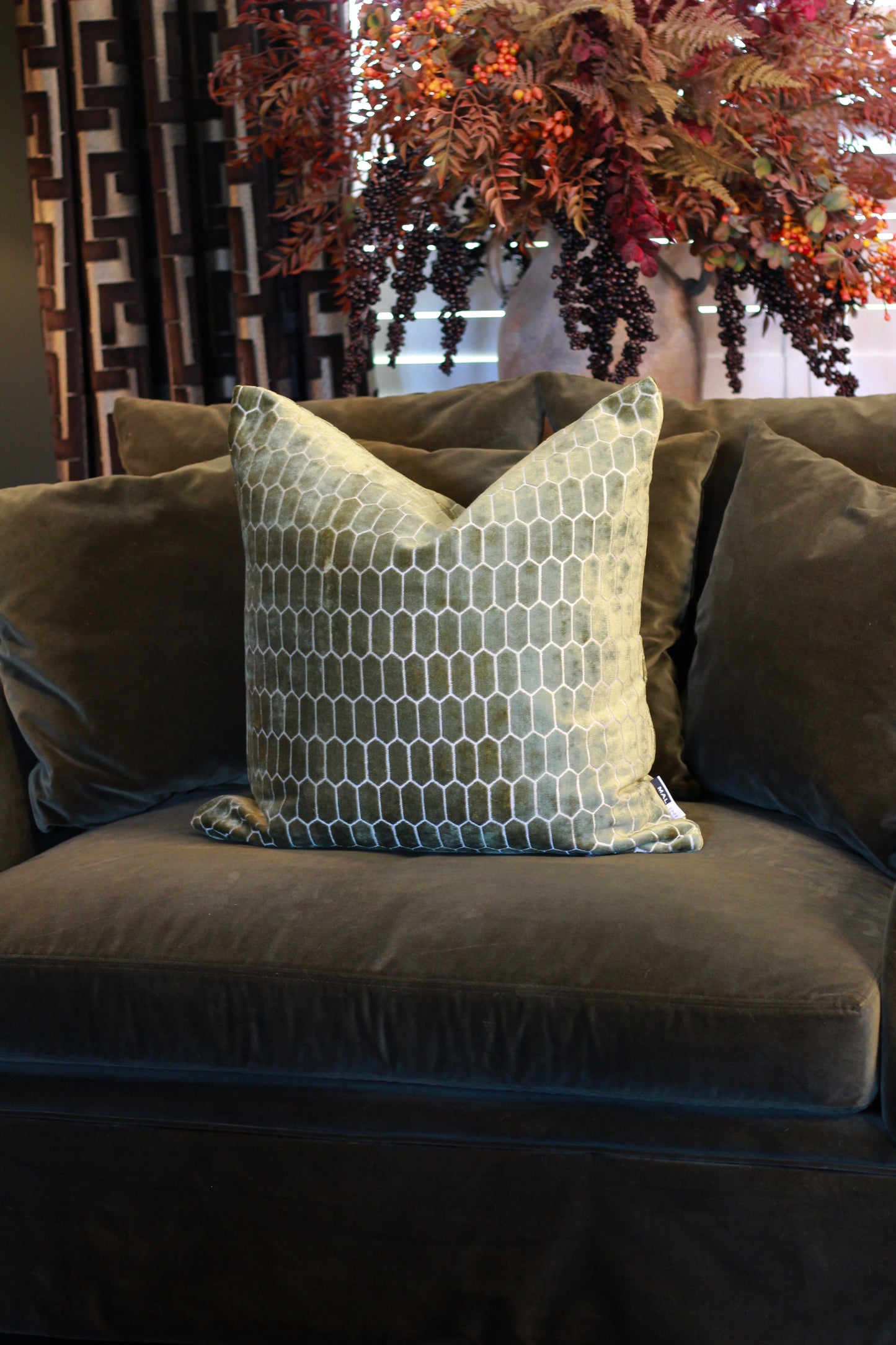 Sinclair Honeycomb Cushion – Olive Velvet