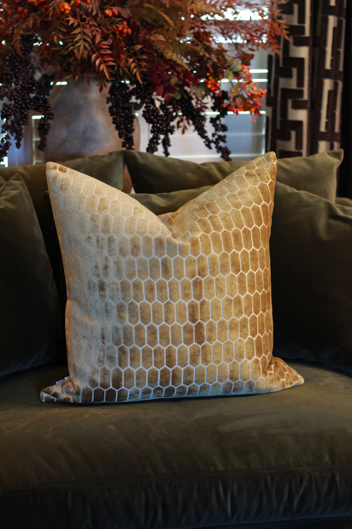 Sinclair Honeycomb Cushion – Whiskey Velvet