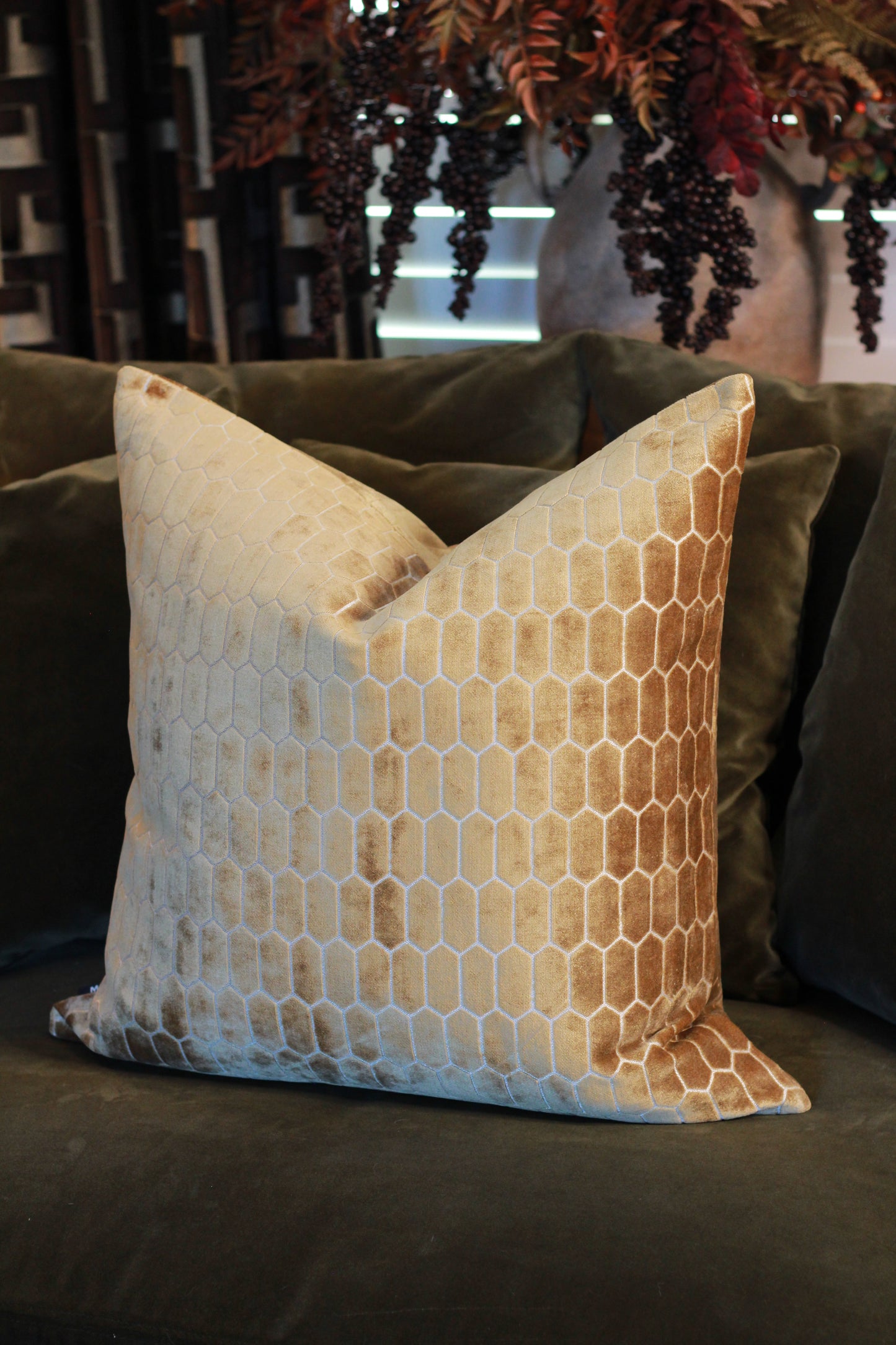 Sinclair Honeycomb Cushion – Whiskey Velvet