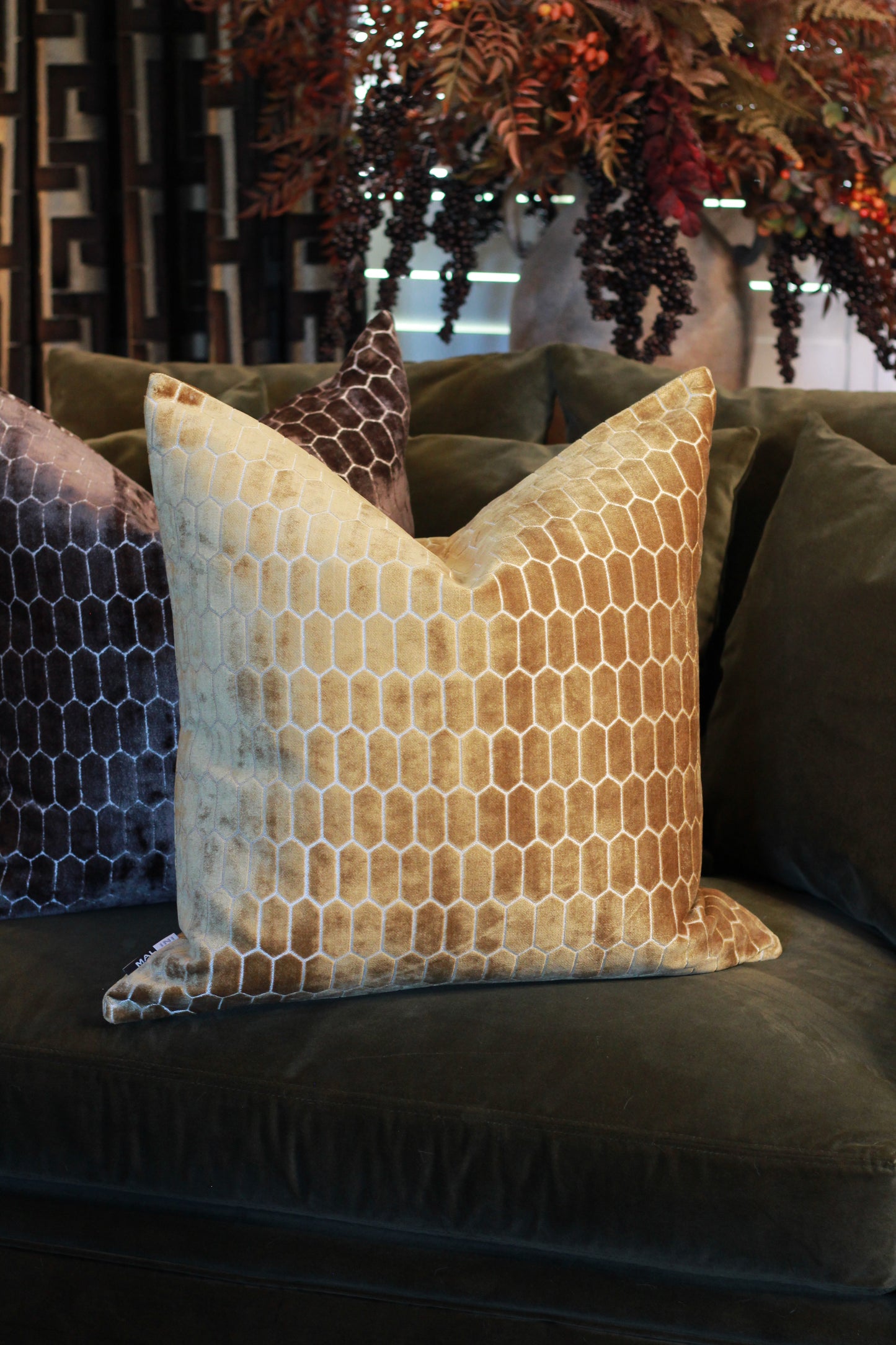 Sinclair Honeycomb Cushion – Whiskey Velvet
