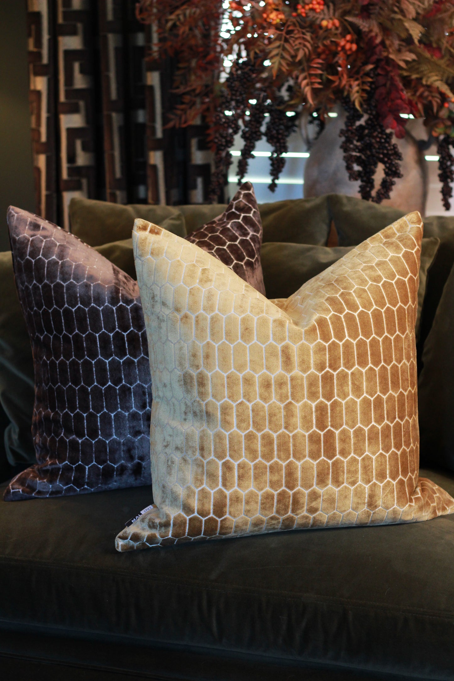 Sinclair Honeycomb Cushion – Whiskey Velvet