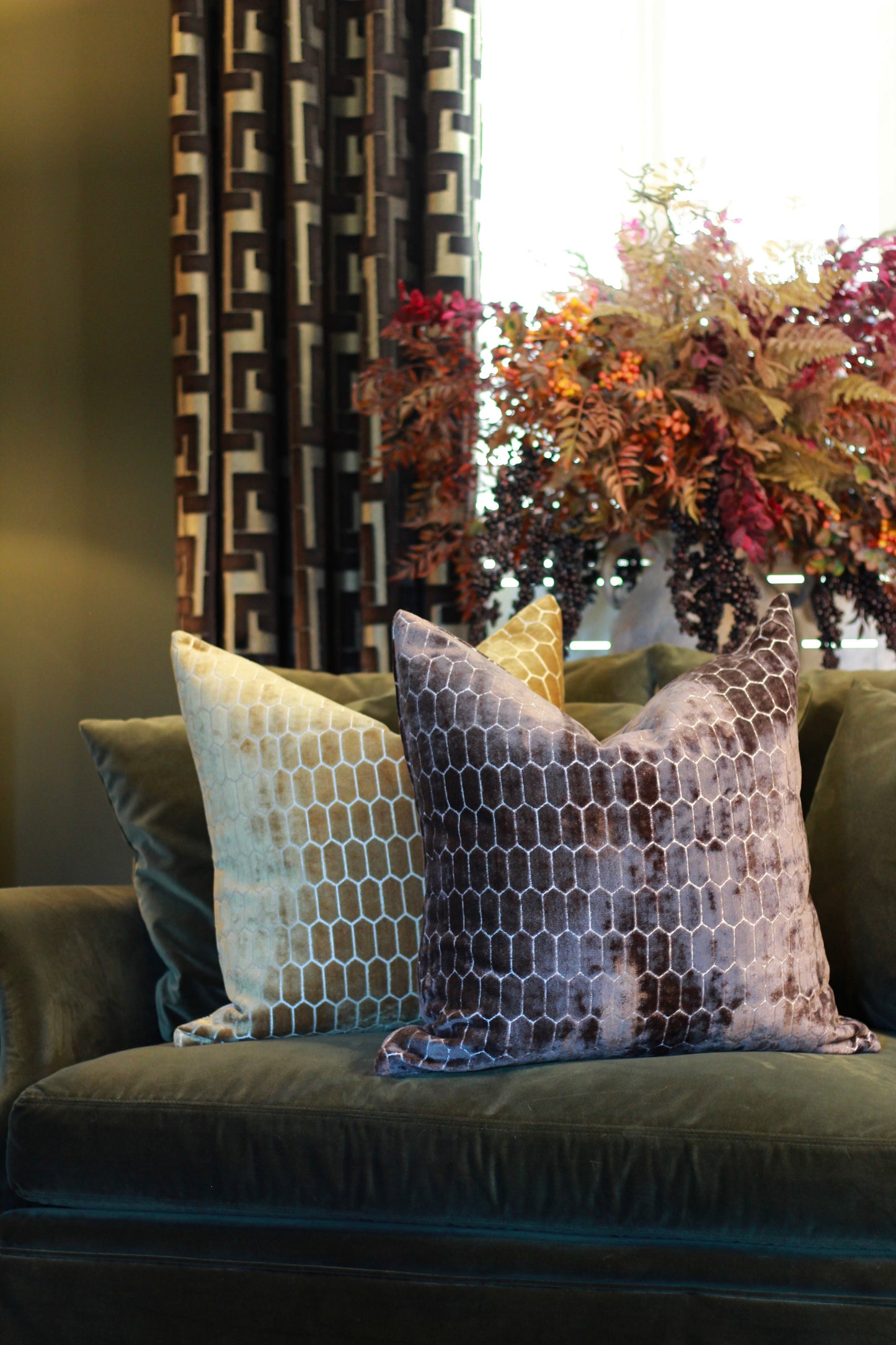 Sinclair Honeycomb Cushion – Chocolate Velvet