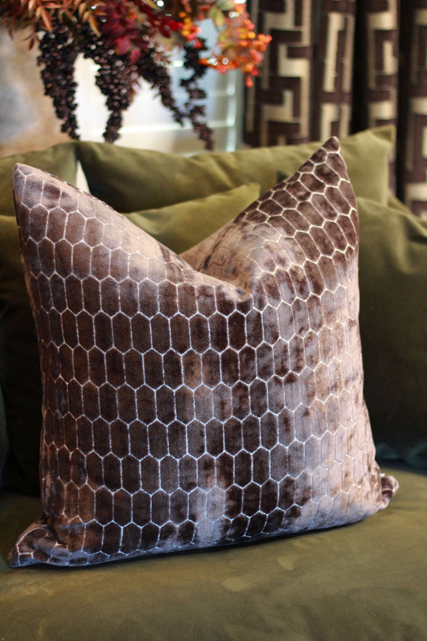 Sinclair Honeycomb Cushion – Chocolate Velvet