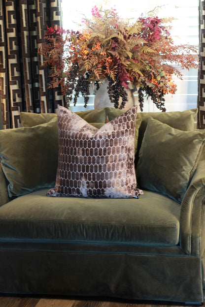 Sinclair Honeycomb Cushion – Chocolate Velvet detail – Leya Buster Interiors