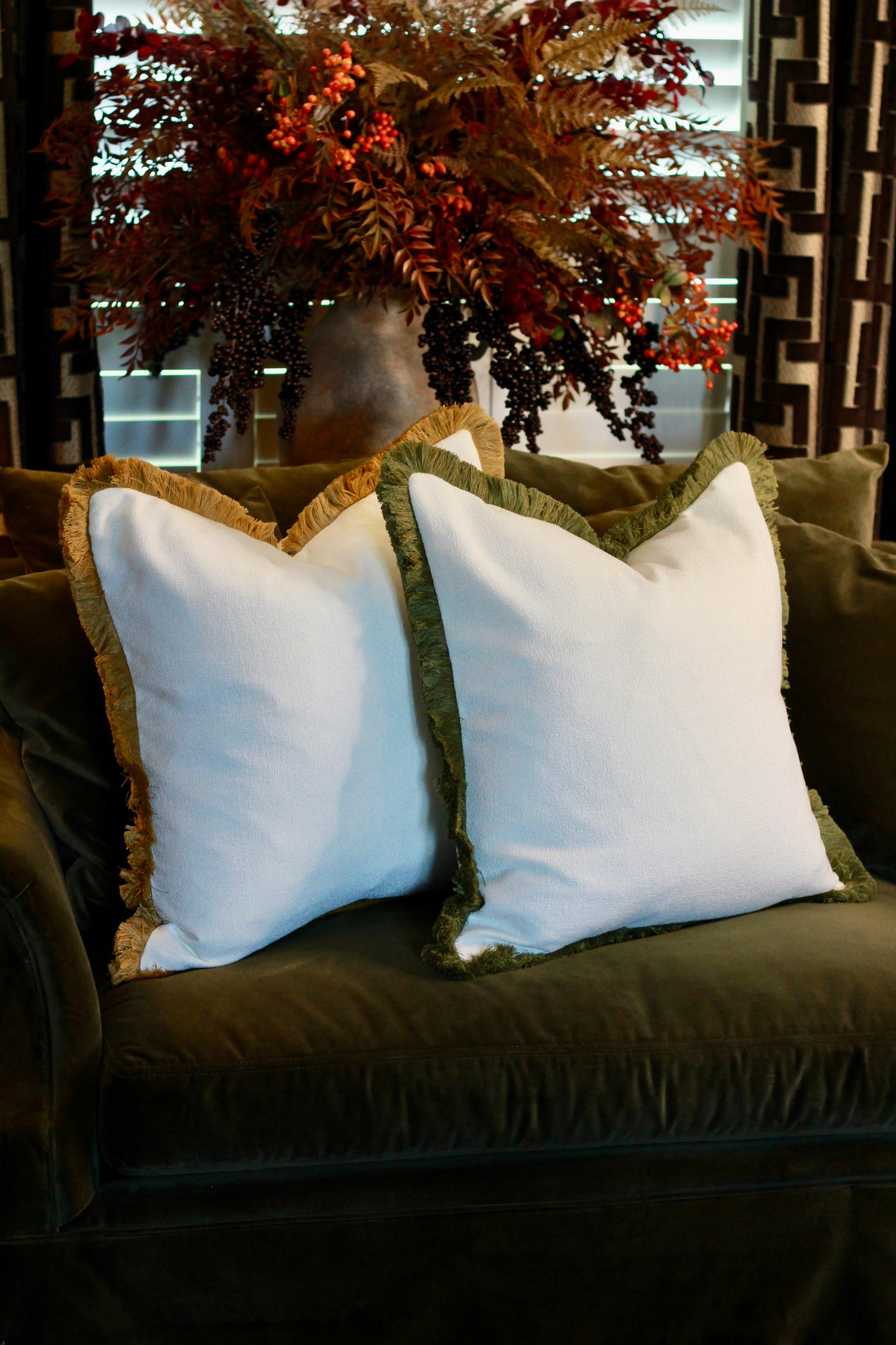 The Beaumont Cushion – Olive Fringe