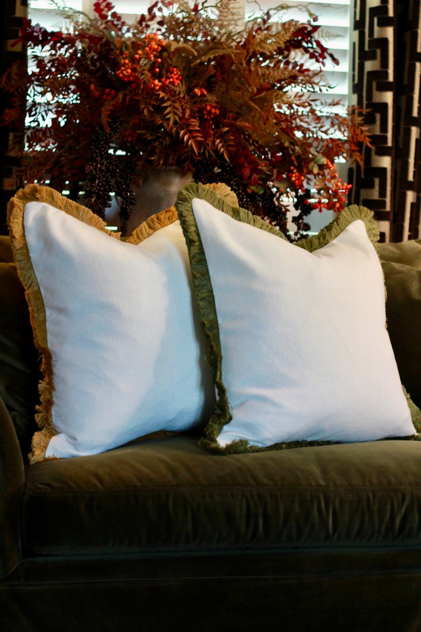 The Beaumont Cushion – Olive Fringe