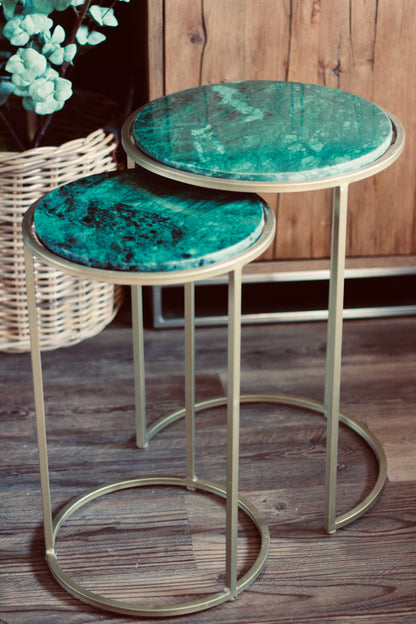 Forest Green Rajasthani Marble Nest of Side Tables – side table at Leya Buster Interiors